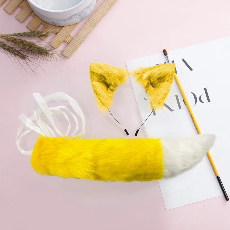 Искусственный мех котенок волк повязка на голову с длинным шлейфом для девочек