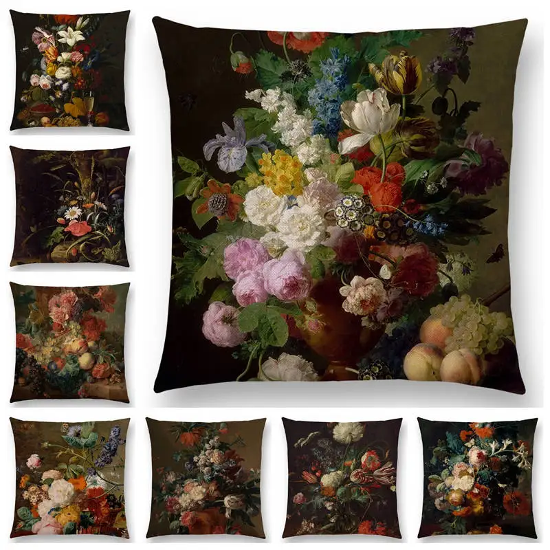 Классические цветы и растения натюрморт ваза для цветов листья фрукты картина