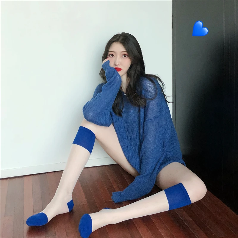 Lucyever Fashion Knitted Black Sweater Women Long Sleeve V-neck See-through Woman Autumn Casual Loose Solid Pull Femme | Женская одежда