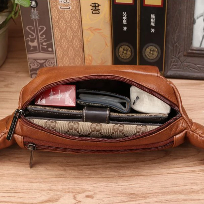 

Genuine Leather Loop Belt Bag Hip Bum Fanny Chest Pack Multi-Purpose Male Cell Phone Case Pocket Pouch Leisure Men Waist Bags