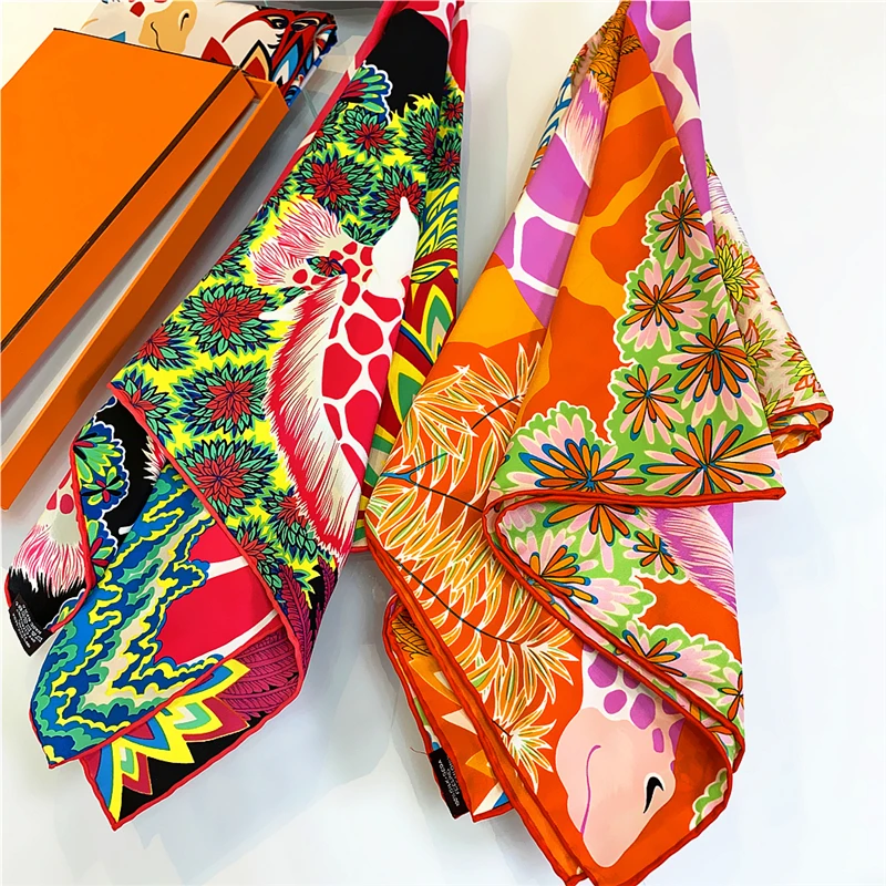

Luxury Brand Twill Silk Large Scarf Women Handmade curling horse rider animal female twill square shawl FashionBelt SquareScarve