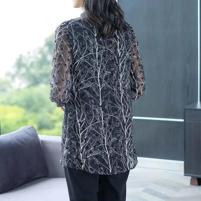 

Fashion Women Spring Summer Style Chiffon Blouses Women Csual Long Sleeve Plus Size Print Loose Shirt Elegant Women Tops DF3618