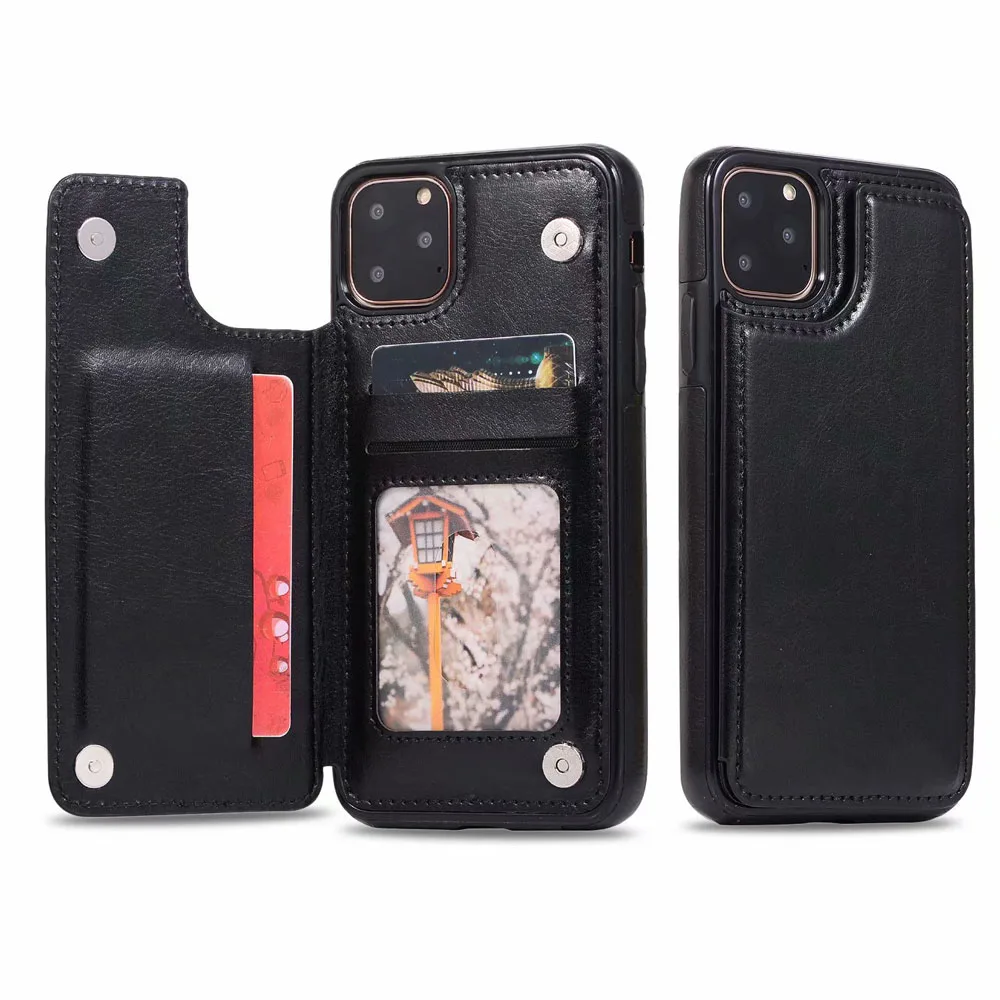 Чехол бумажник с отделениями для карт iphone 12 Mini 11 Pro XS Max XR X 5 5S SE 2020 8 7 6 6S Plus кожаный