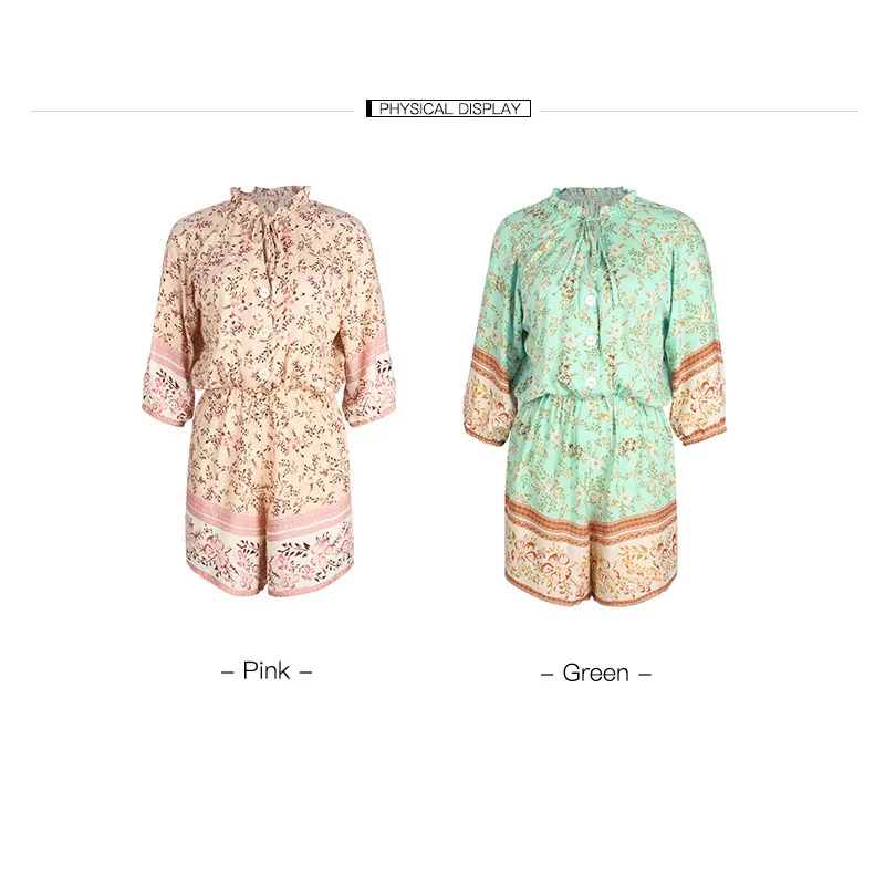 

Kimuise V Neck Floral Print Women Playsuits Half Sleeve Summer Beach Boho Rompers