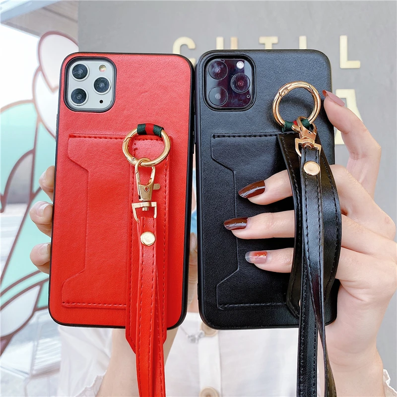 Браслет на запястье и кармашком для карточек кожаный чехол iPhone 11 12 Pro Max SE 6S 6 Plus 8 7 XR