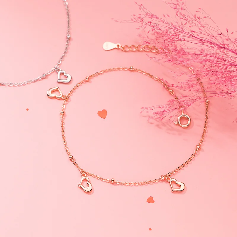 Новые браслеты на ногу для женщин, серебро 925 пробы, сердце, любовь, цепочка для ног, лето 2021, аксессуары, очаровательные ювелирные изделия Ankelts, цвет розового золота