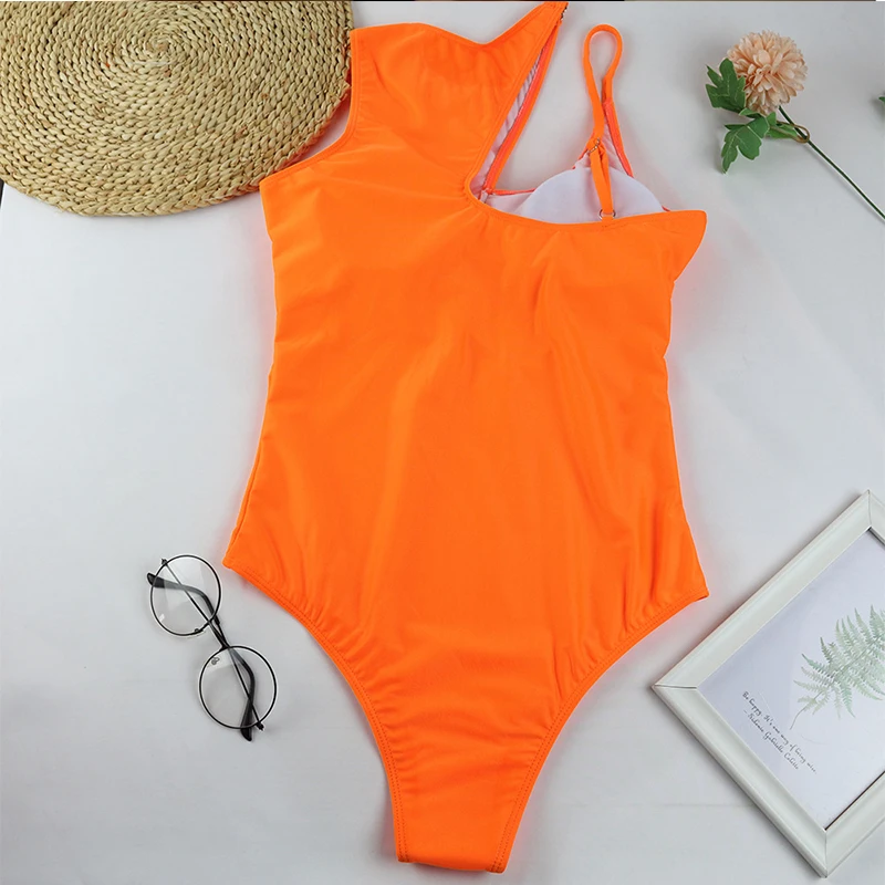 

Summer Hot Sale Sexy Irregular Shoulder Hollow One-piece Bikini Swimsuit 2021 Ladies Push-up Tight Beach Swimsuit