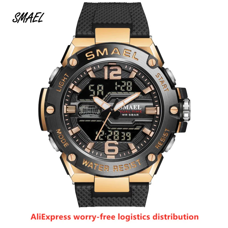SMAEL Brand New Mens Sport Waterproof Wristwatch Fashion Double Display Digital Quartz Watch Men LED Military Army Date Watches