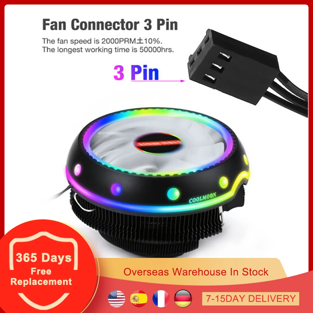 

Кулер для процессора 3pin, радиатор 90 мм, вентилятор со светодиодной RGB подсветкой, кулер для охлаждения процессора, для Intel LGA 1156, 1155, 1151, AMD AM4, AM3,...
