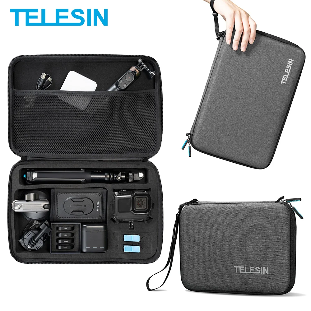 

TELESIN Large Waterproof Carrying Case Nylon Hard Shell Portable Bag for GoPro Hero 10 9 8 7 6 5 Insta360 OSMO Action SJCAM EKEN