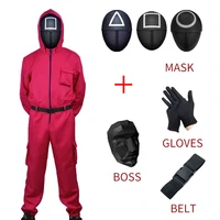squid game costume villain red jumpsuit mask belt gloves cosplay round six npc for haloween party korea teleplay props