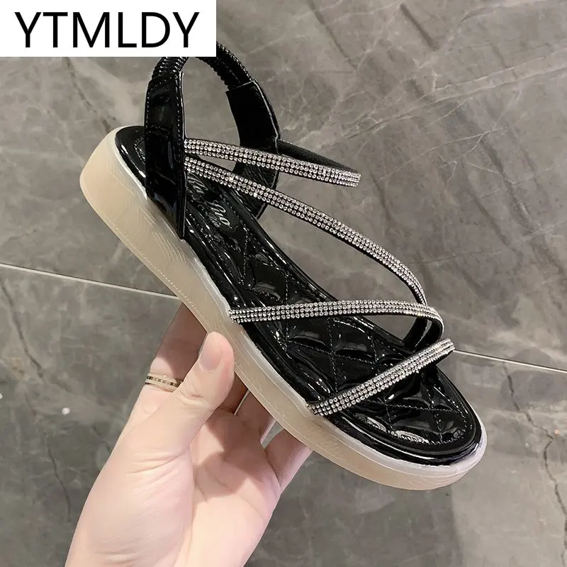 

Sandals Women 2021 Summer New Platform Sandals Fashion Open Toe Cross Rhinestone Bling Women's Sandals Comfortable Women's Shoes