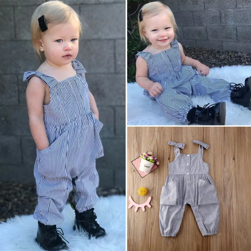 

Fashion Infant Baby Girls Striped Sleeveless Romper Summer 2020 Brand Newborn Baby Girls Pocket Jumpsuit Casual Clothes 0-24M