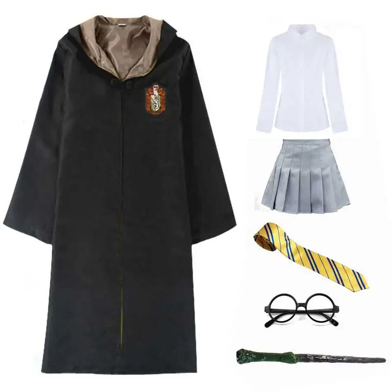 Robe Skirt 4 Gryffindor Hufflepuff Slytherin Ravenclaw костюм Гермионы Грейнджер Косплей халат юбка очки Униформа костюм для Хэллоуина - Цвет: Robe Skirt 4