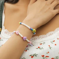 trend kpop candy color acrylic heart charms cute bracelet sets for women girls bead chain smiley bangle bracelet on hand jewelry