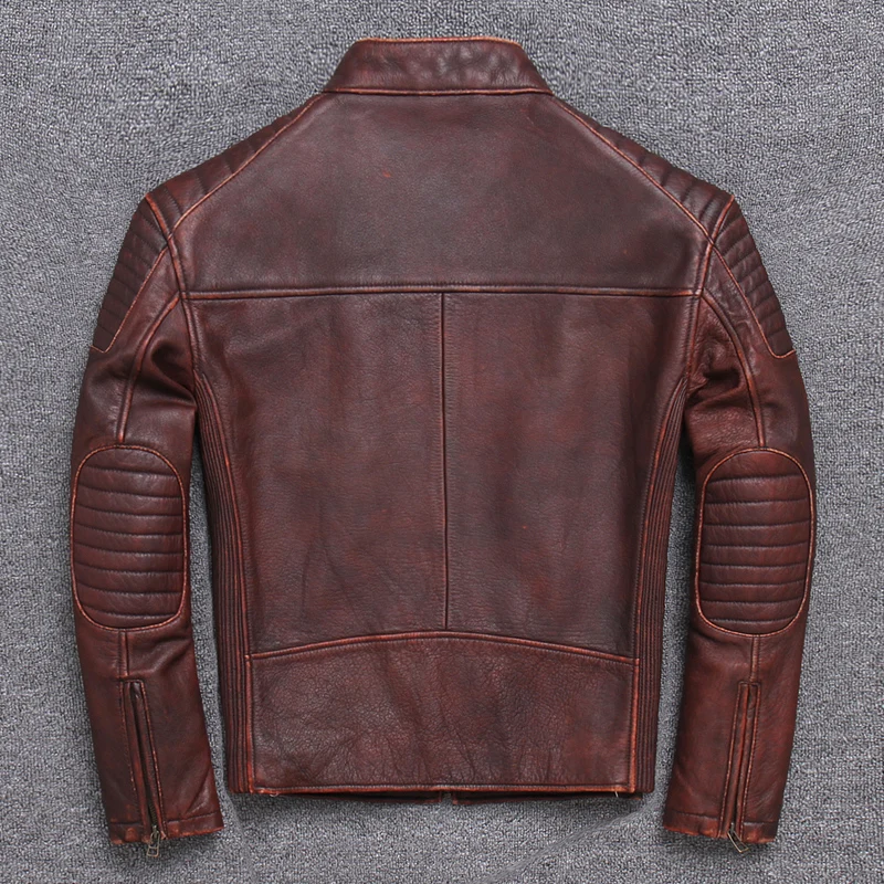 Tcyeek Genuine Leather Jacket for Men Fashion Cow Leather Coat Streetwear Men's Moto& Biker Coats Slim Casaco U-1806