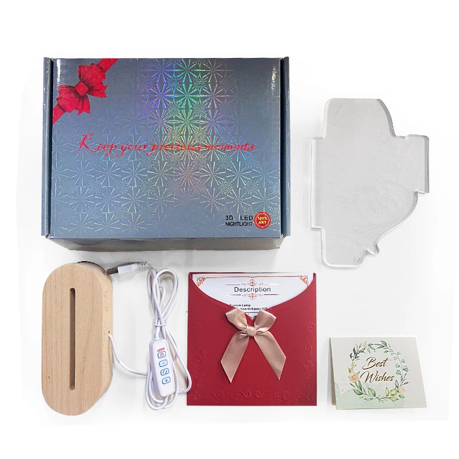 

Dropshipping Customized 3D Night Light USB Wooden Base DIY Night Lamp For Wedding Christmas Gift Holiday Light Custom Text Photo