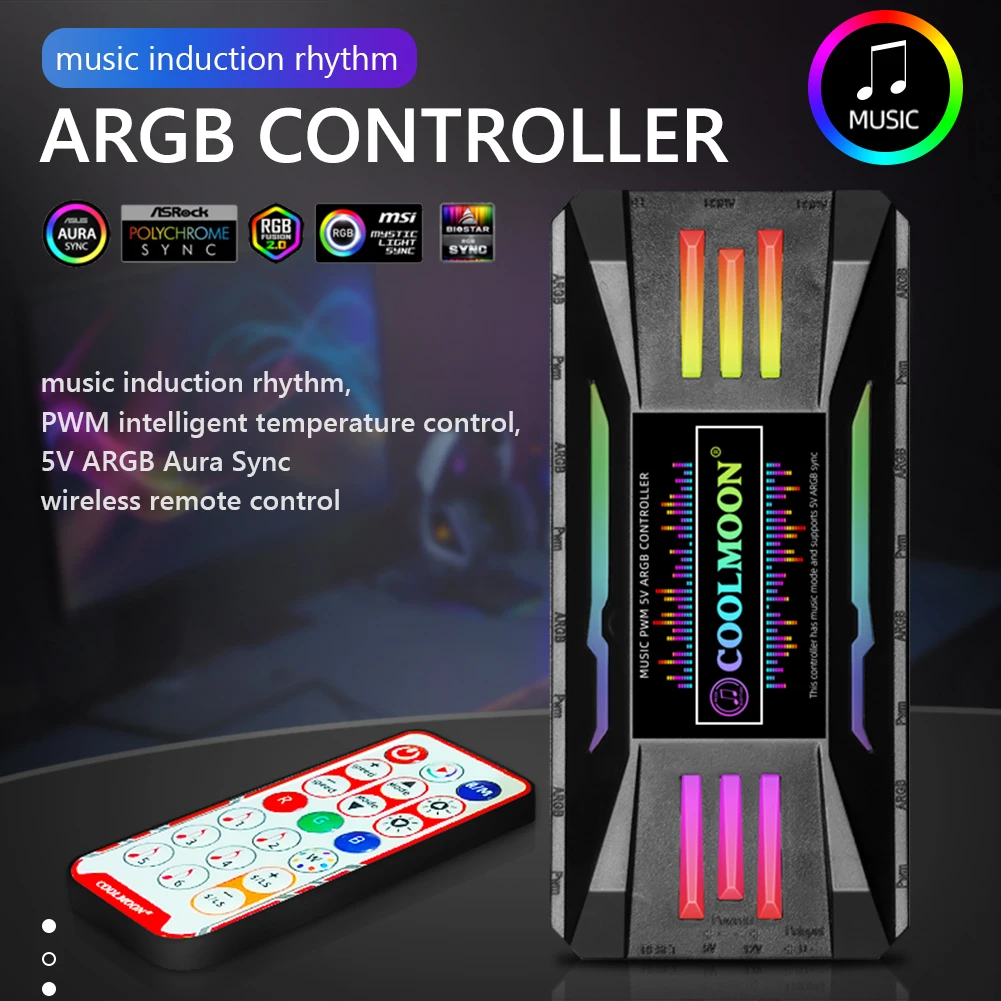 CoolMoon ARGB контроллер ler 4 Pin PWM 5 в 3 для ПК чехол шасси охлаждение синхронизация