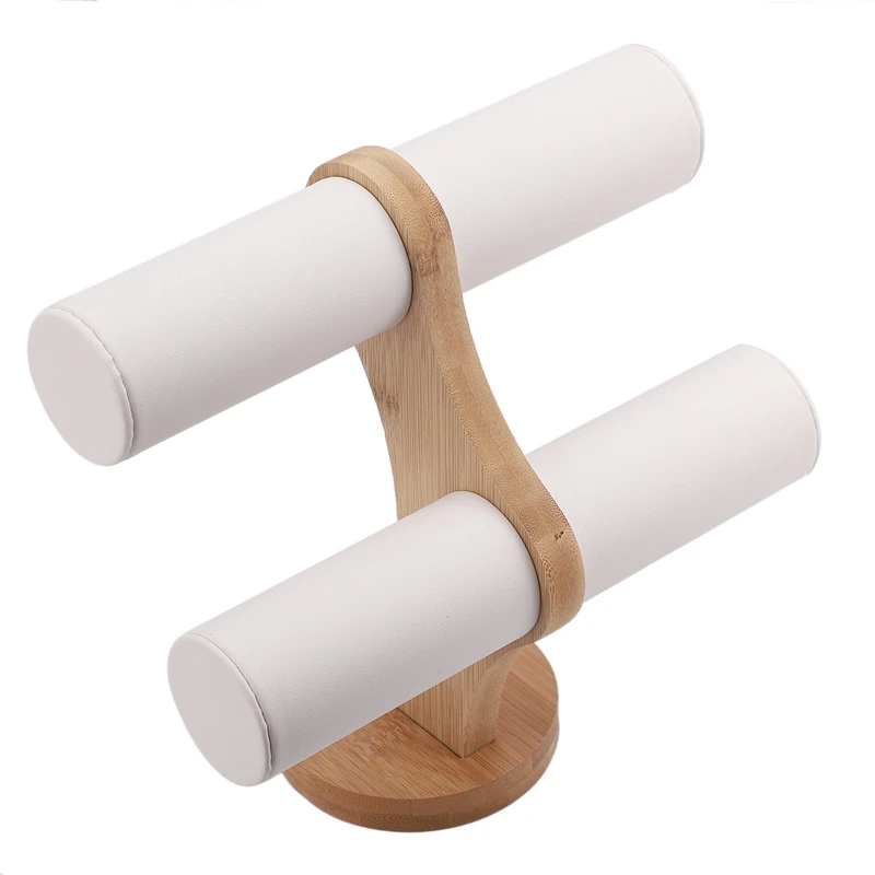 

2PCS Display Stand Velvet/ PU Leather Watch Organizer White Skin with Jewelry Bracelet Display Rack Storage Rack White