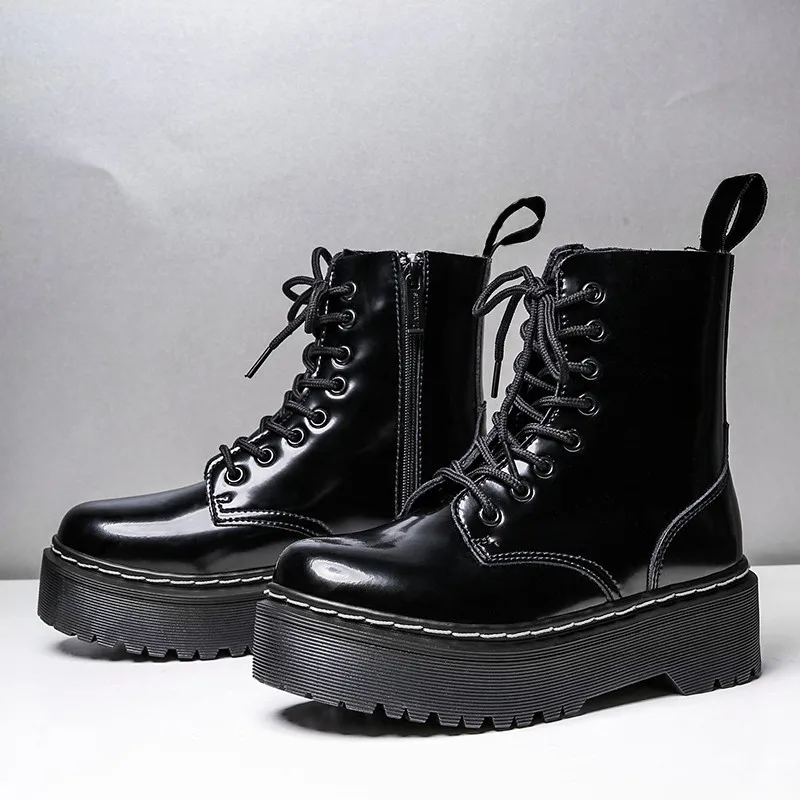 

New thick-soled Martin boots casual ladies leather boots black increased motorcycle boots winter warmth and velvet outdoor boots