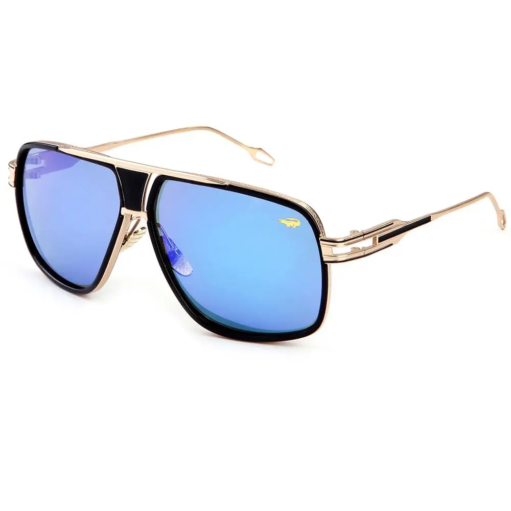Gold black blue Мужские и женские солнцезащитные очки, новейшие винтажные очки с большой оправой, Летний стиль, фирменный дизайн, мужские солнцезащитные очки Oculos De Sol lunette de 1722 - Цвет линз: Gold black blue