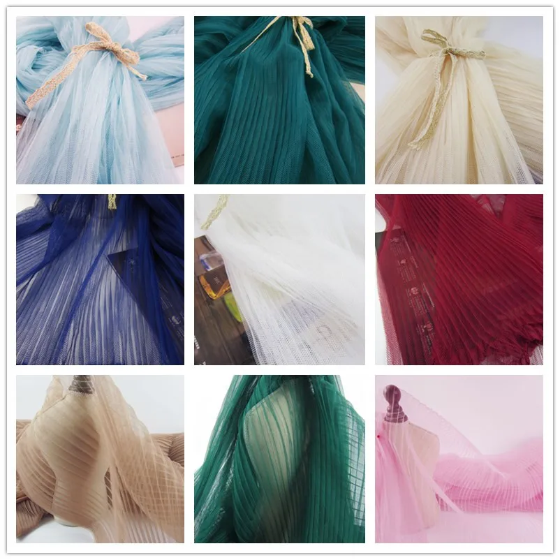 Вечерние платья плиссированная сетчатая ткань 5 метров шириной 155 см белый хаки