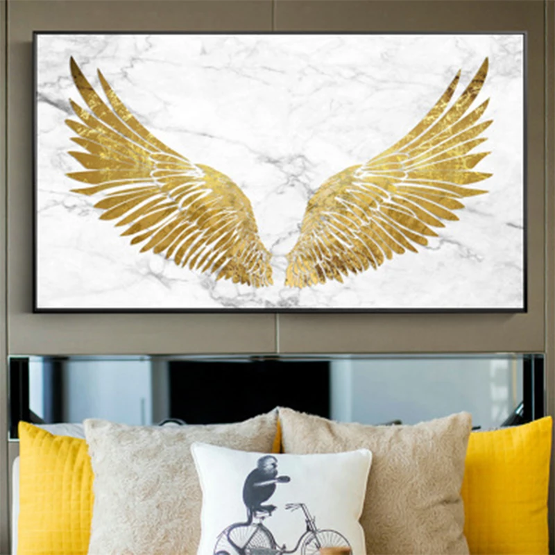 Golden wings and feathers living room bedroom decoration painting wall pictures for canvas | Дом и сад