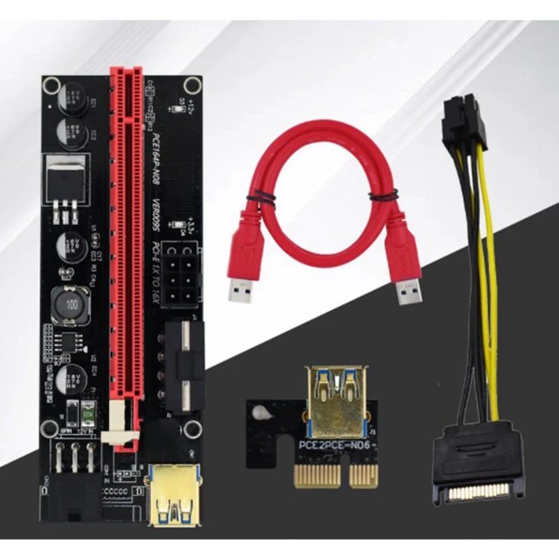 5PCS 3 in 1 PCI-E Riser Card 009S PCIE PCI E Extender USB 3.0 SATA to 6Pin Adapter Cable Mining Miner |