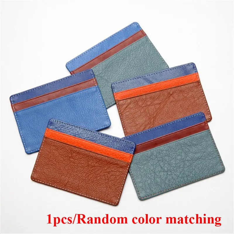 

PU Leather Ultra-thin Card Holder Four Card Slots Portable Random Color Card Cover Business ID Card Case Wallet Slim Card Case