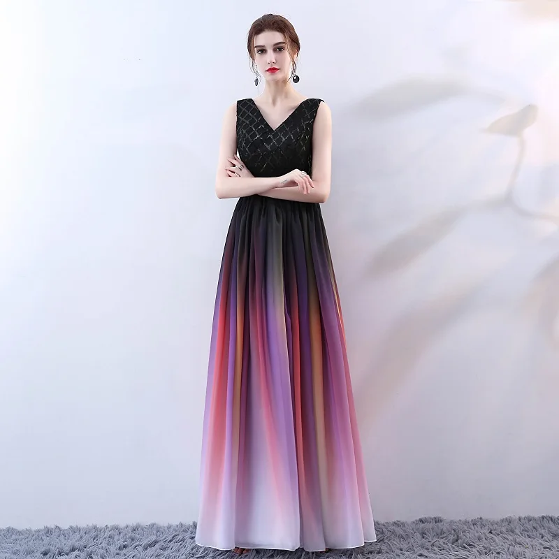 

Women's formal prom evening dress chiffon tie dye colorful long wedding party dress Plus size Ceremony Bespoke Occasion Dress