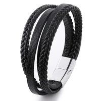 men genuine leather multi layered bracelet for women classic braided rope wristbands warp magnetic buckle bangle jewelry