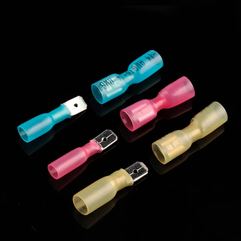 

100pC MDD/FDD Heat Shrink Crimp Terminals Kit Insulated Butt Wire Connector Electrical Cable Male Female Docking Spade Terminal