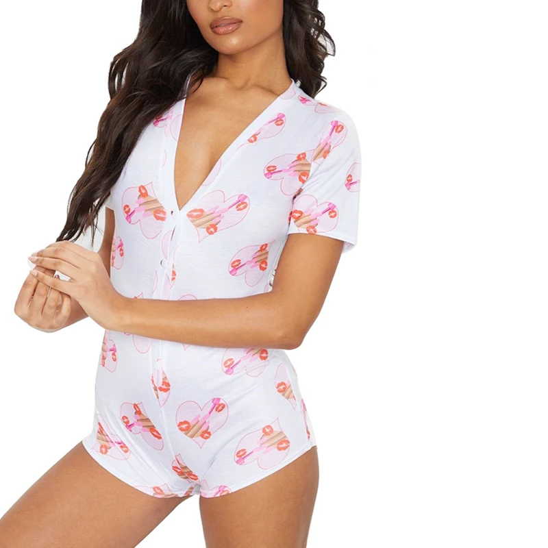 

Women's Short Sleeve Print Yoga Jumpsuit Summer Fashion Sexy V-neck Jumpsuit Casual Yoga Sportswear Home Service Rompers Pajama