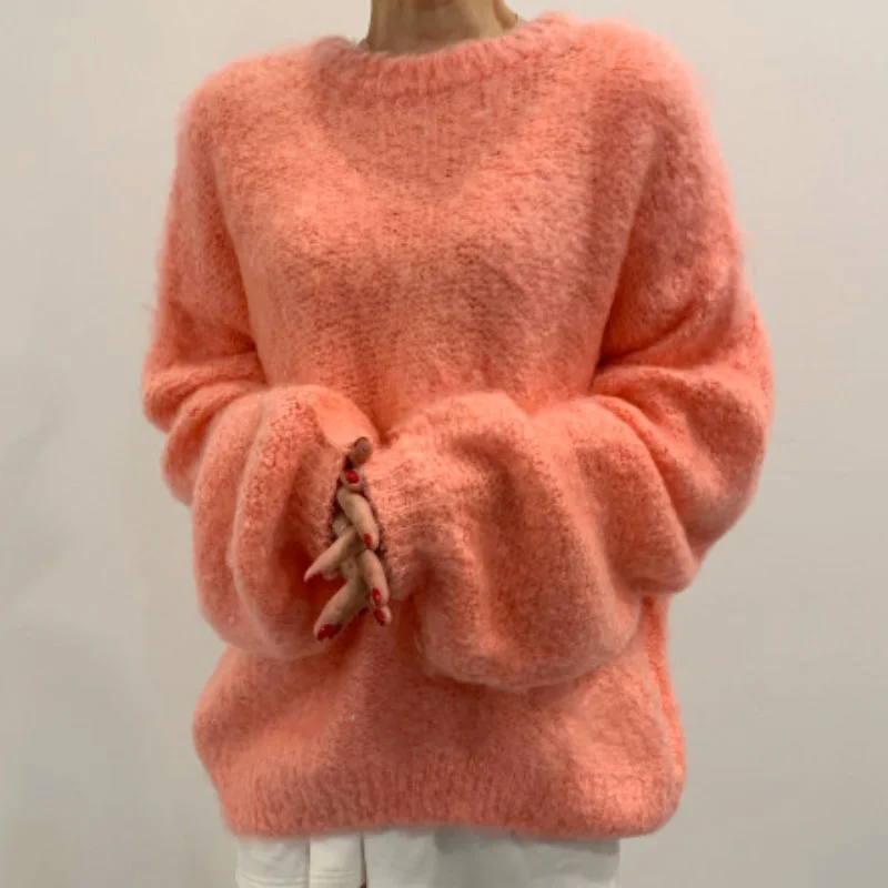 

Женский вязаный пуловер с воском, мягкий Свободный пуловер с круглым вырезом, в Корейском стиле, Осень-зима