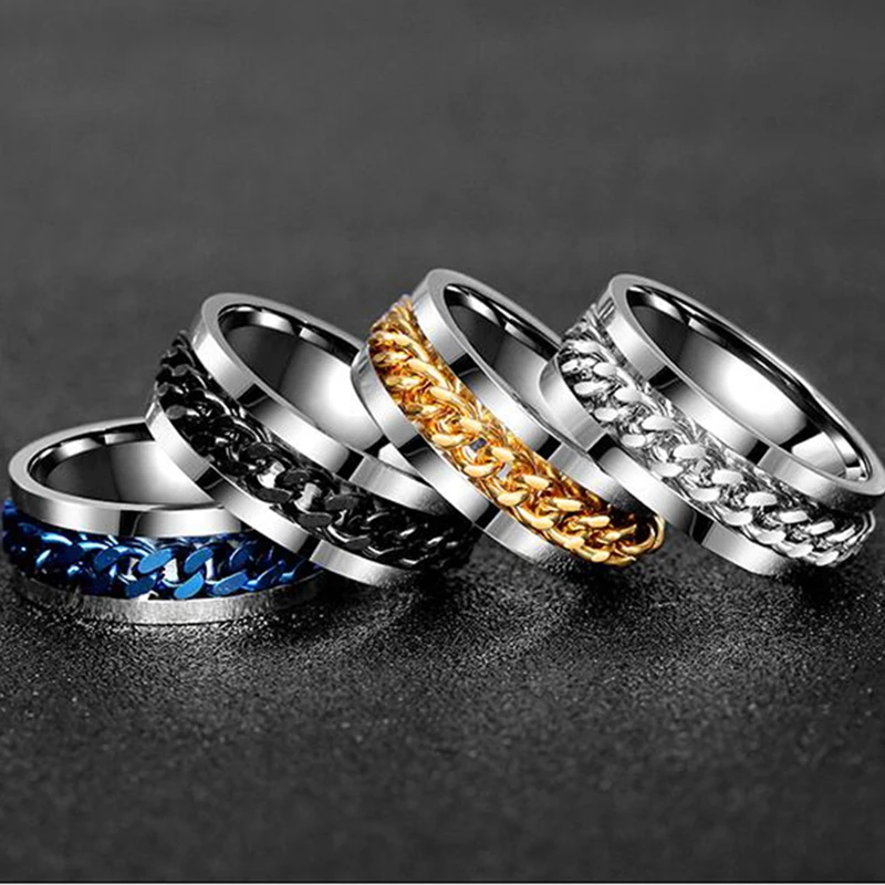 

Women Jewelry for Party Gift Letdiffery Cool Stainless Steel Rotatable Men Ring High Quality Spinner Chain Punk