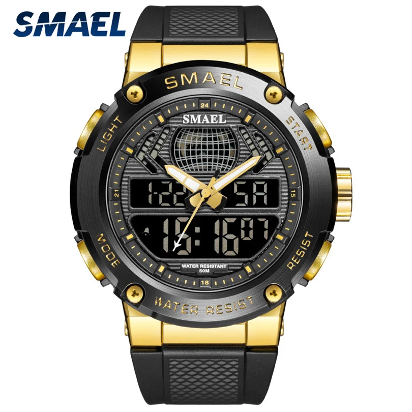 

Мужские кварцевые наручные часы SMAEL, водонепроницаемые спортивные часы в стиле милитари, аналоговые часы с двойным дисплеем, 8023