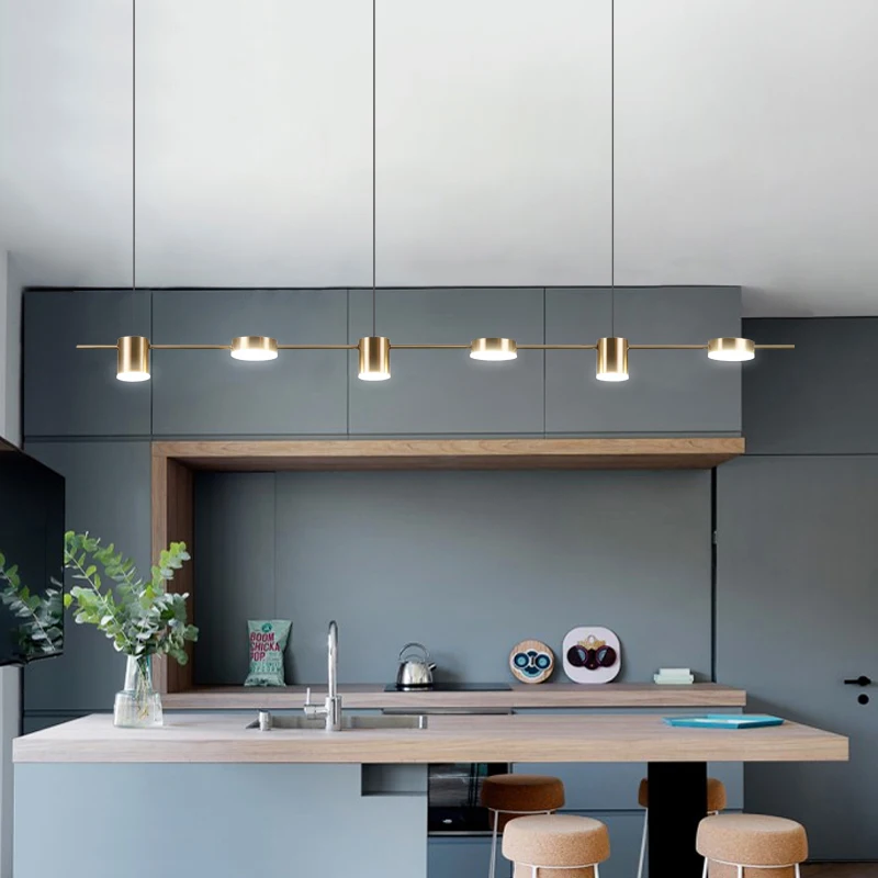 Минималистичная современная люстра черного и золотого цвета длинная