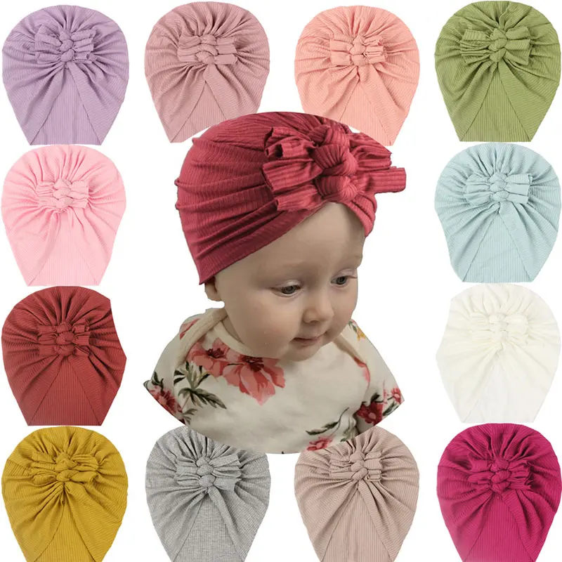 

С бантом для маленькой девочки тюрбан шапка Модные однотонные головные уборы, женские шапки Детская складная мягкий бархат, детский головн...