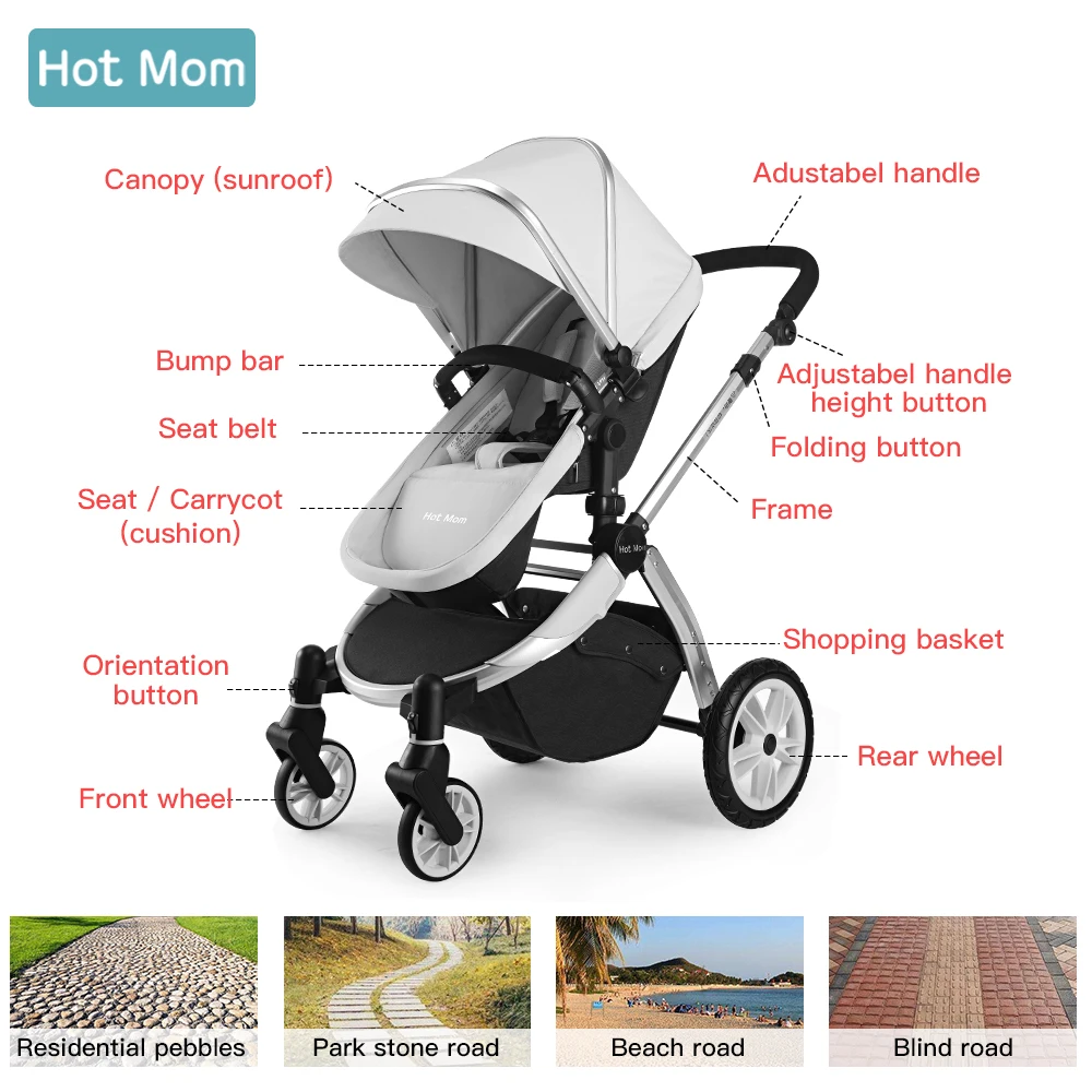 Hotmom высокий пейзаж детская коляска может сидеть лежащий светильник складной и