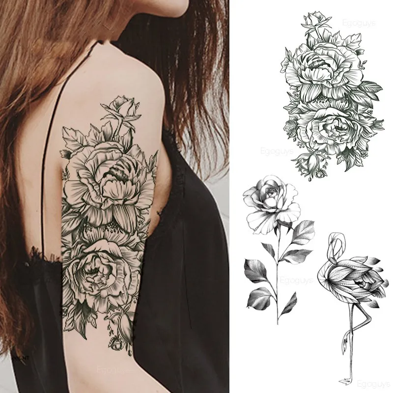 Водостойкая Временная тату наклейка 1 лист змея цветок роза флэш татуировки