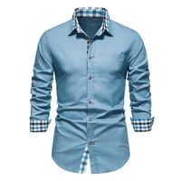 2021 spring autumn new european code high quality mens stitching single breasted slim business casual long sleeve mens shirts