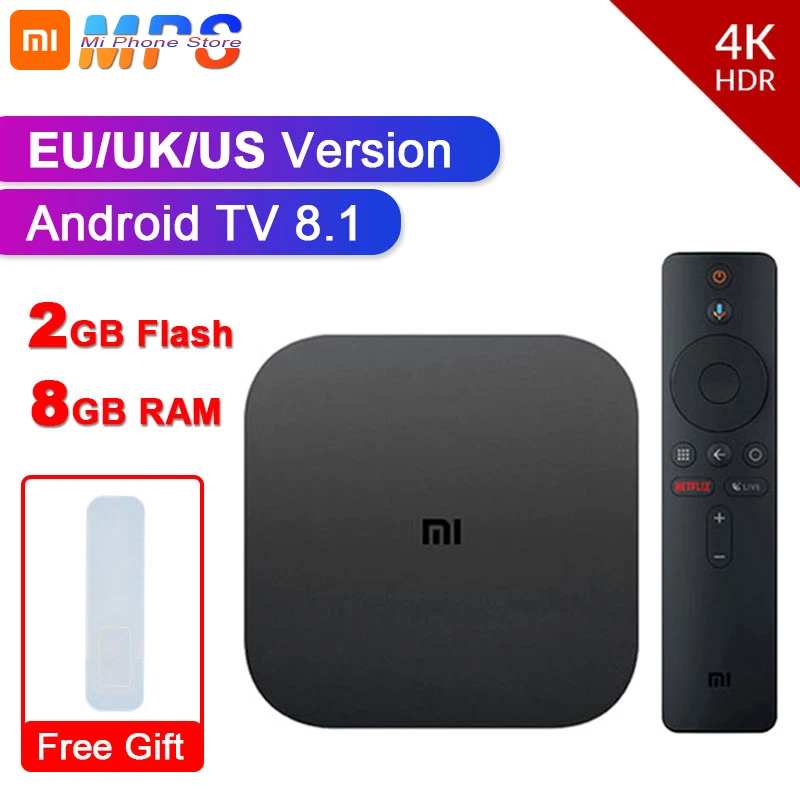 Оригинальная глобальная Xiaomi Mi ТВ коробка S 4K ТВ-приставка Android ТВ 8,1 со сверхвысоким разрешением Ultra HD, 2G 8G WI-FI Google Cast Netflix IPTV Set-top Box Media Player