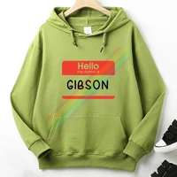 hello my name is gibson custom unique print pullover popular high quality pocket hoodie sweatshirt unisex top asian size