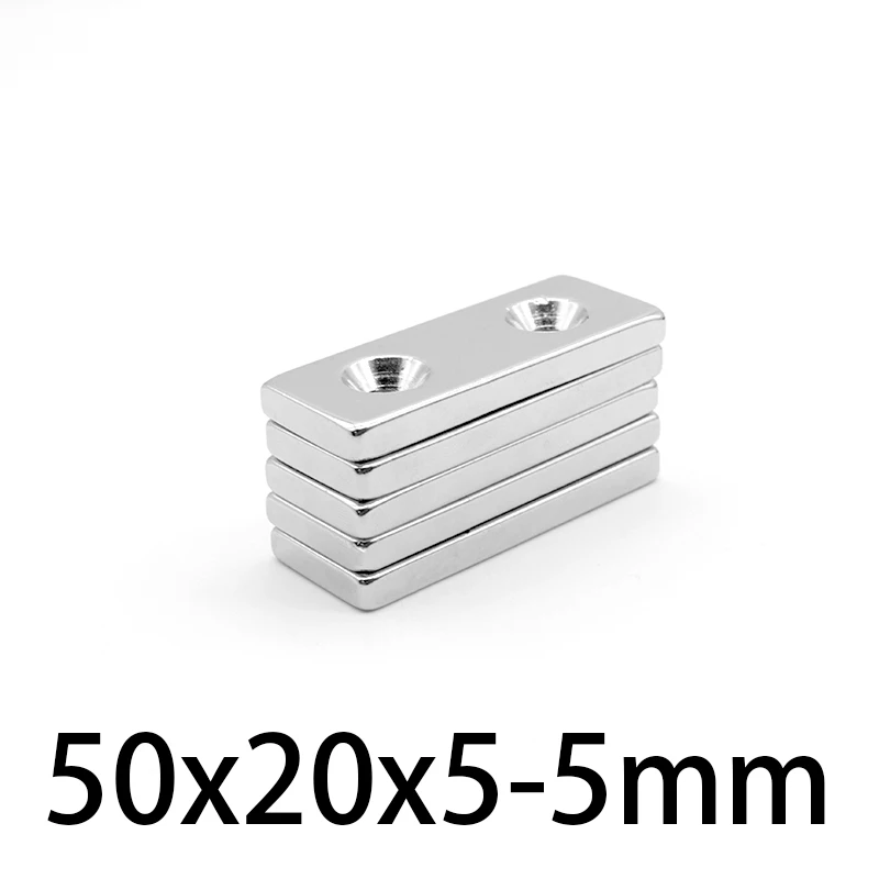 

2/5/10pcs N35 Rare Earth Magnets Double Countersunk hole 5mm Long Rectangular Magnets 50x20x5-5mm Permanent Magnet 50*20*5-5mm