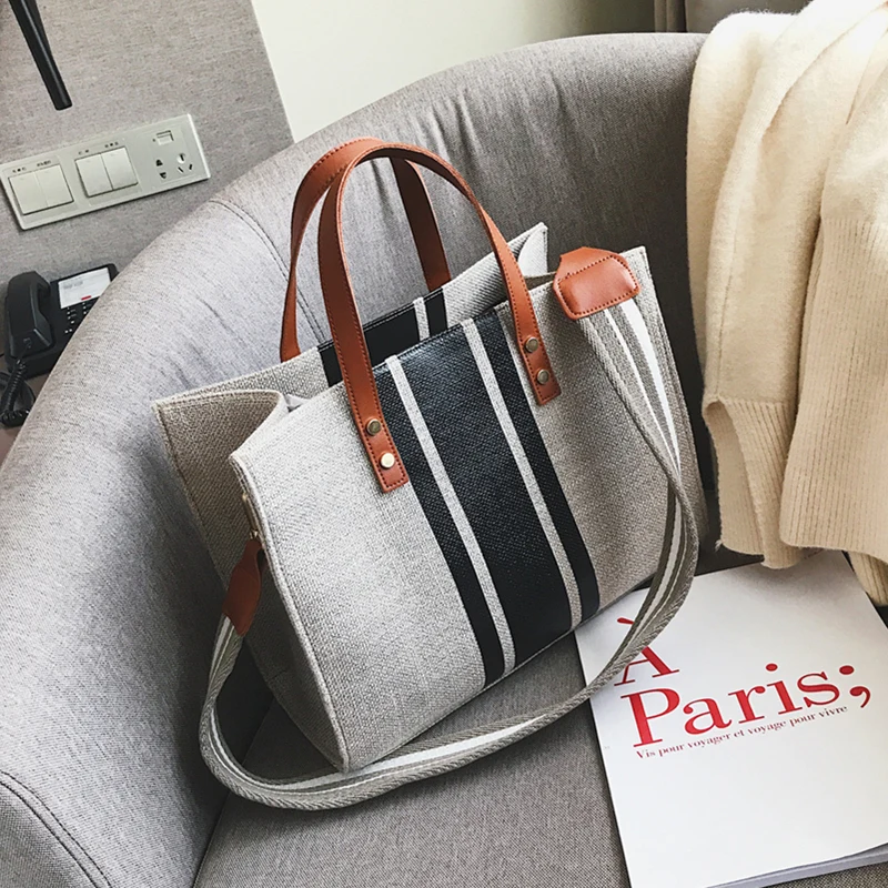 Холщовые сумки с широким ремешком и ручками для женщин вместительные дамские