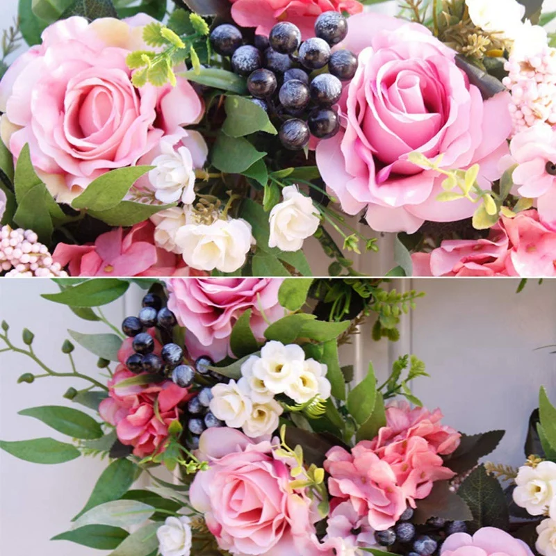 55 см Розовый венок большой деревенский дом декоративный из искусственных цветов