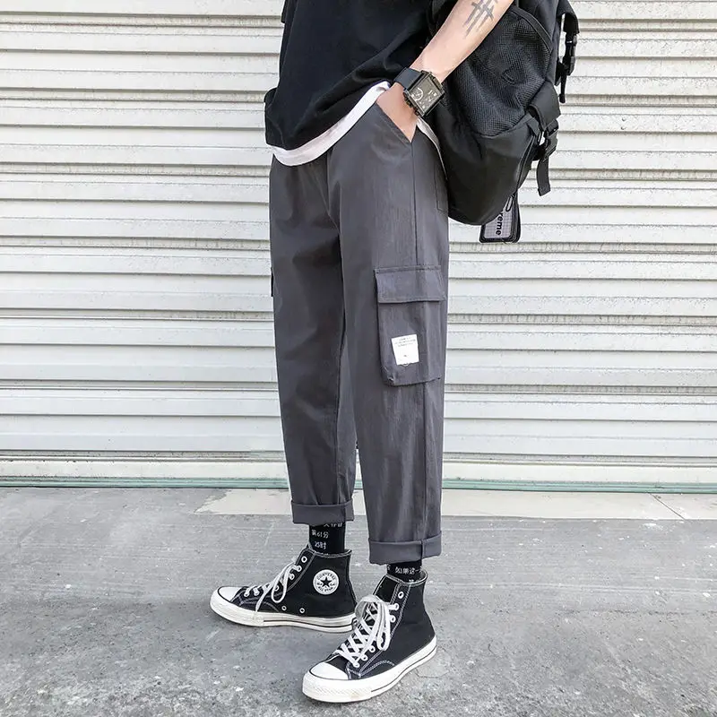

2020 Spring And Summer New Youth Popular Men's Loose Solid Color Big Pocket Overalls Fashion Casual Straight Pants M-2XL