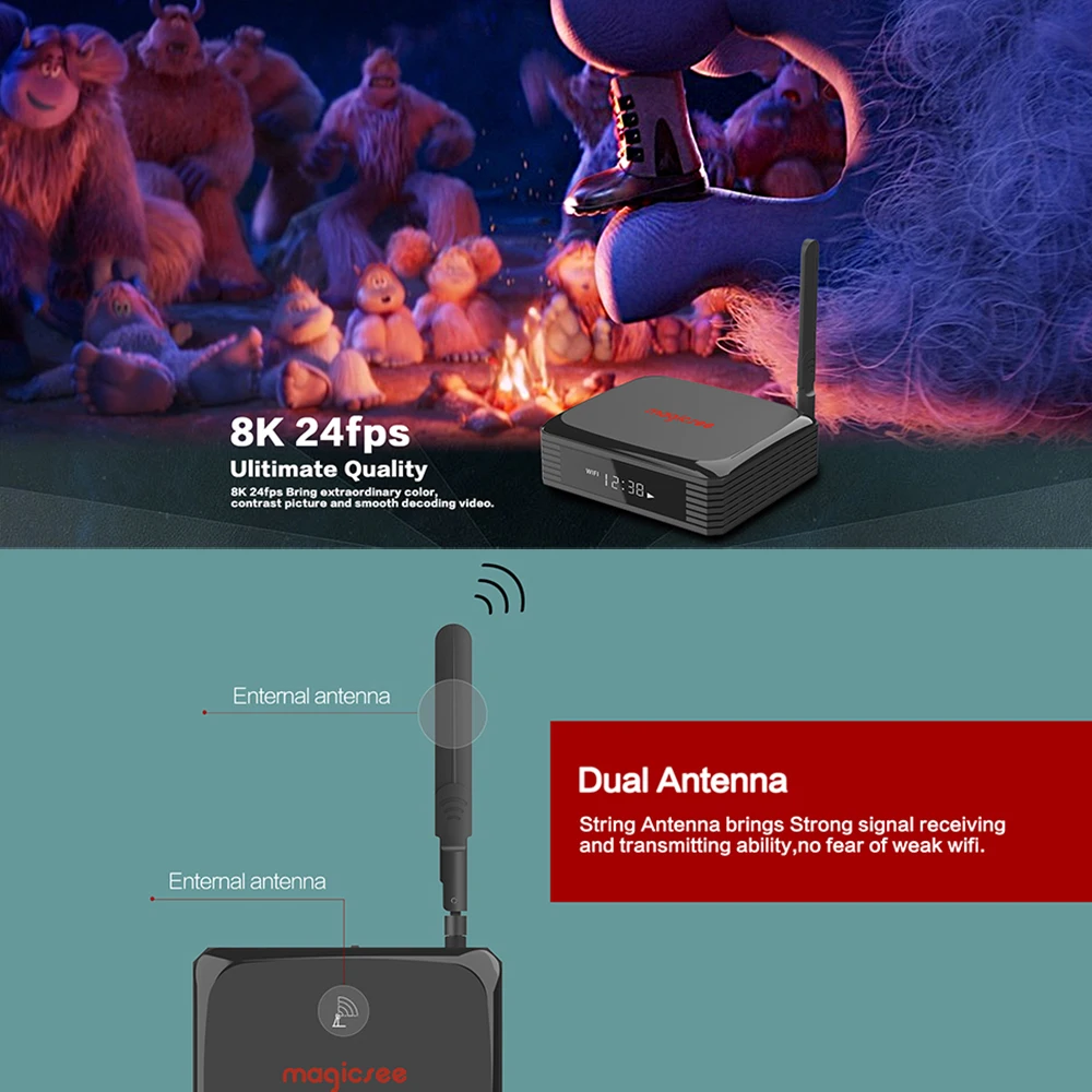 ТВ-приставка Magicsee N5 PLUS Amlogic S905X3 Android 9 0 4 Гб 64 100 м Dual Wifi 4K 8K Youtube медиаплеер