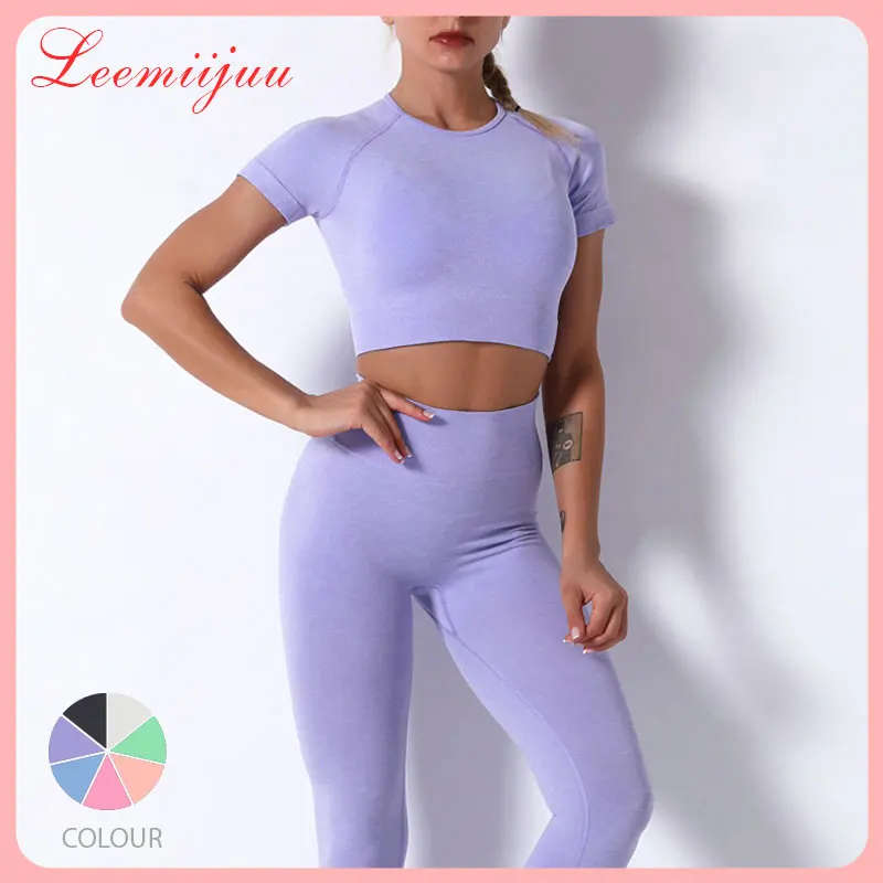 

LEEMIIJUU Seamless Gym Sets Fitness Sports Suits Womens Clothing High Waist Booty Leggings Sports Bra Running Athletic Yoga Set