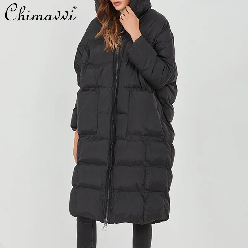 

Пальто женское зимнее на хлопковой подкладке, с капюшоном, свободного покроя, с карманами, 2021